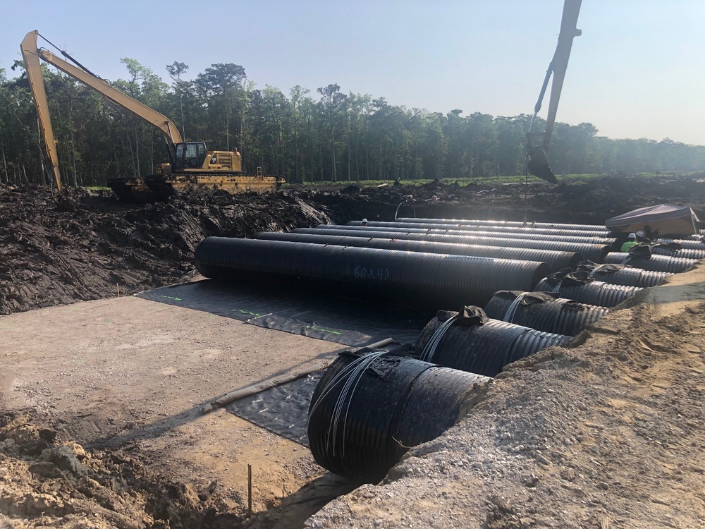 Construction of the CMP access road crossing of the existing drainage canal is underway at WSLP contract 107.