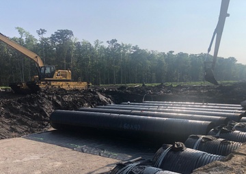 Construction of the CMP access road crossing of the existing drainage canal is underway at WSLP contract 107.