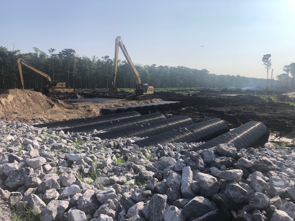 Construction of the CMP access road crossing of the existing drainage canal is underway at WSLP contract 107.