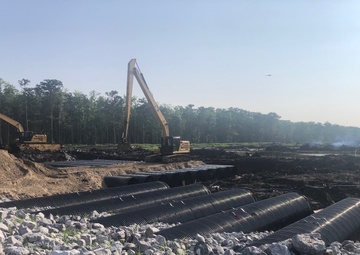 Construction of the CMP access road crossing of the existing drainage canal is underway at WSLP contract 107.