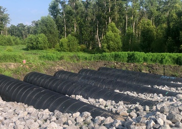 Construction of the CMP access road crossing of the existing drainage canal is underway at WSLP contract 107.