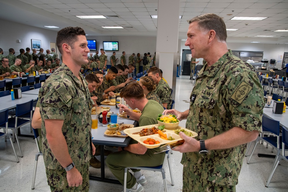 Capt. Craig Mattingly, Commander, Naval Service Training Command (NSTC), visits New Student Indoctrination (NSI) Candidates