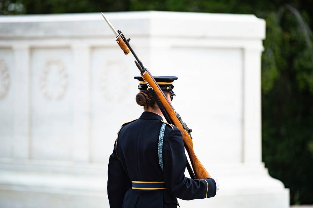 Tomb Guard U.S. Army Pfc. Jessica Kwiatkowski Walks the Mat at the Tomb of the Unknown Soldier