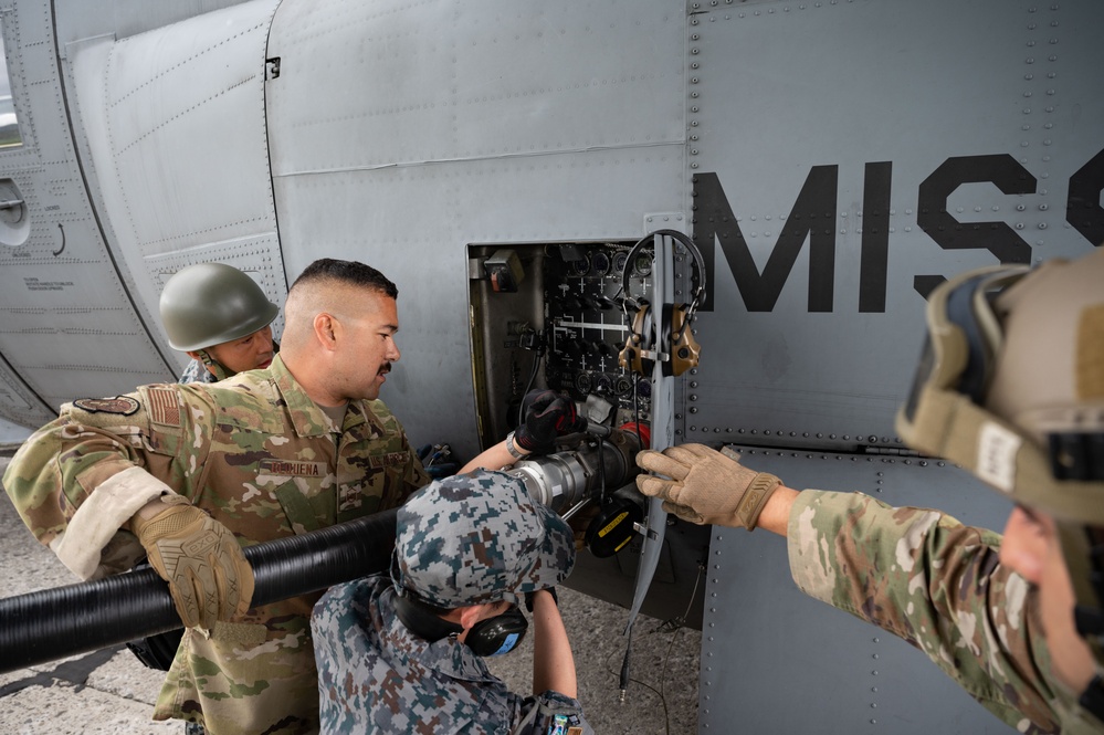 U.S., Japan forces conduct first bilateral C-130 refuel during MG23