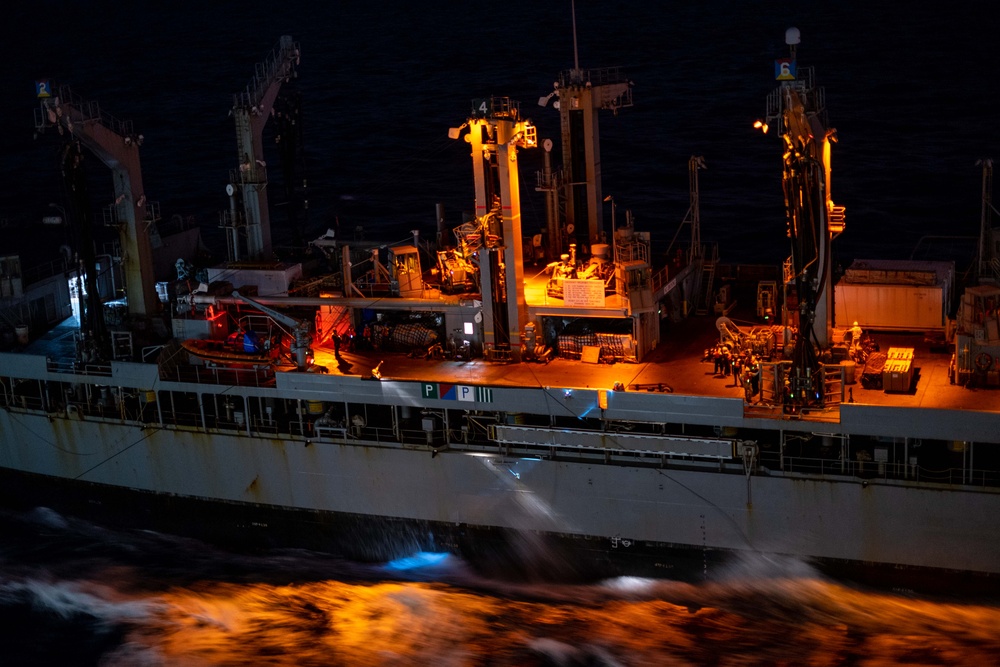 USS Ronald Reagan (CVN 76) conducts fueling-at-sea with USNS Rappahannock (T-AO 204)