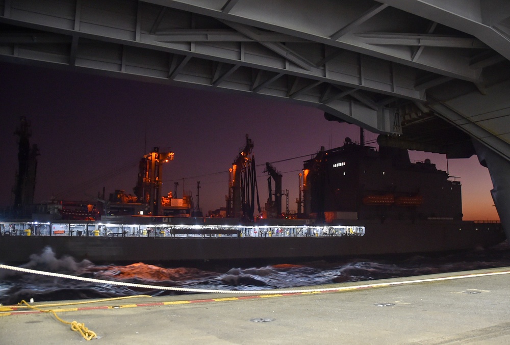USS Ronald Reagan (CVN 76) conducts fueling-at-sea with USNS Rappahannock (T-AO 204)