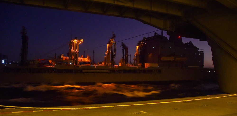 USS Ronald Reagan (CVN 76) conducts fueling-at-sea with USNS Rappahannock (T-AO 204)