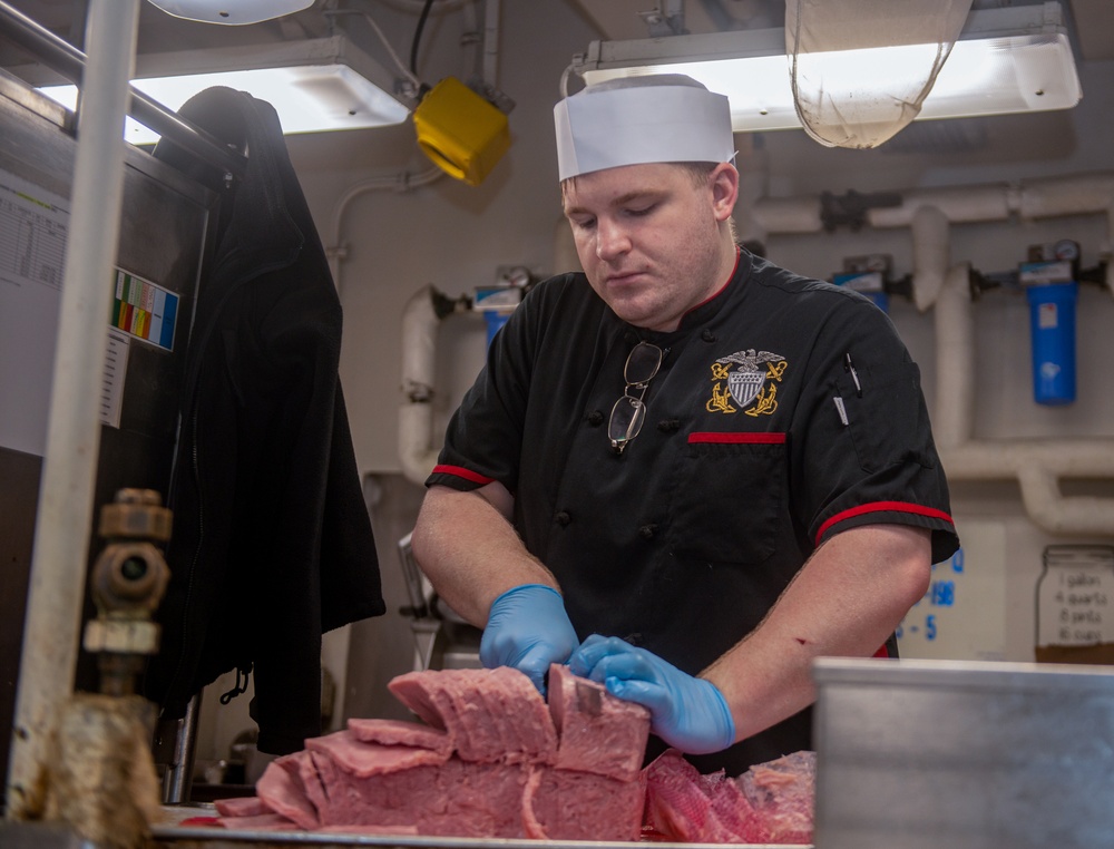 USS Ronald Reagan (CNV 76) Sailors prepare breakfast in the wardroom