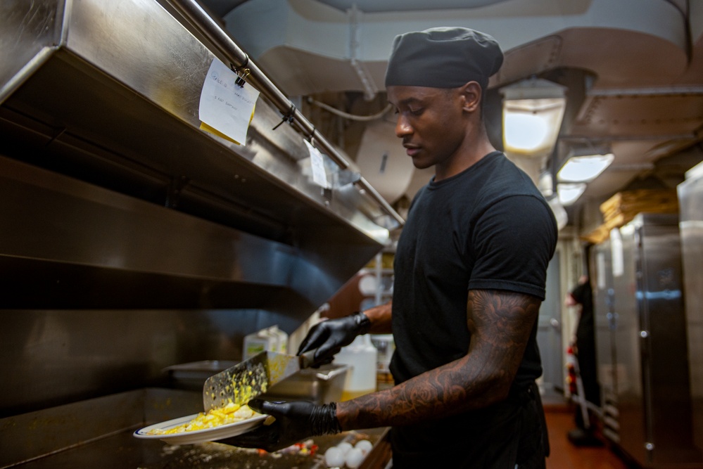 USS Ronald Reagan (CNV 76) Sailors prepare breakfast in the wardroom