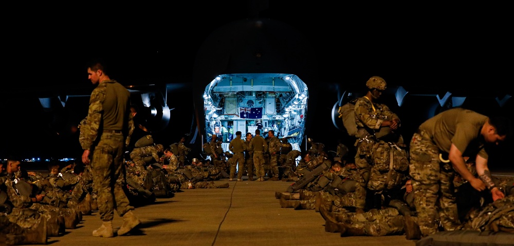 Airborne U.S Army Infantrymen and Australian Defence Force Execute a Tactical Night Jump during Talisman Sabre 23