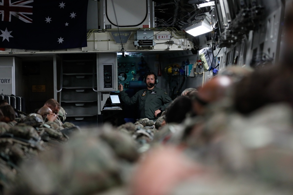 Airborne U.S Army Infantrymen and Australian Defence Force Execute a Tactical Night Jump during Talisman Sabre 23