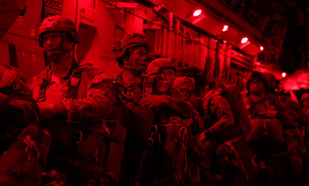 Airborne U.S Army Infantrymen and Australian Defence Force Execute a Tactical Night Jump during Talisman Sabre 23