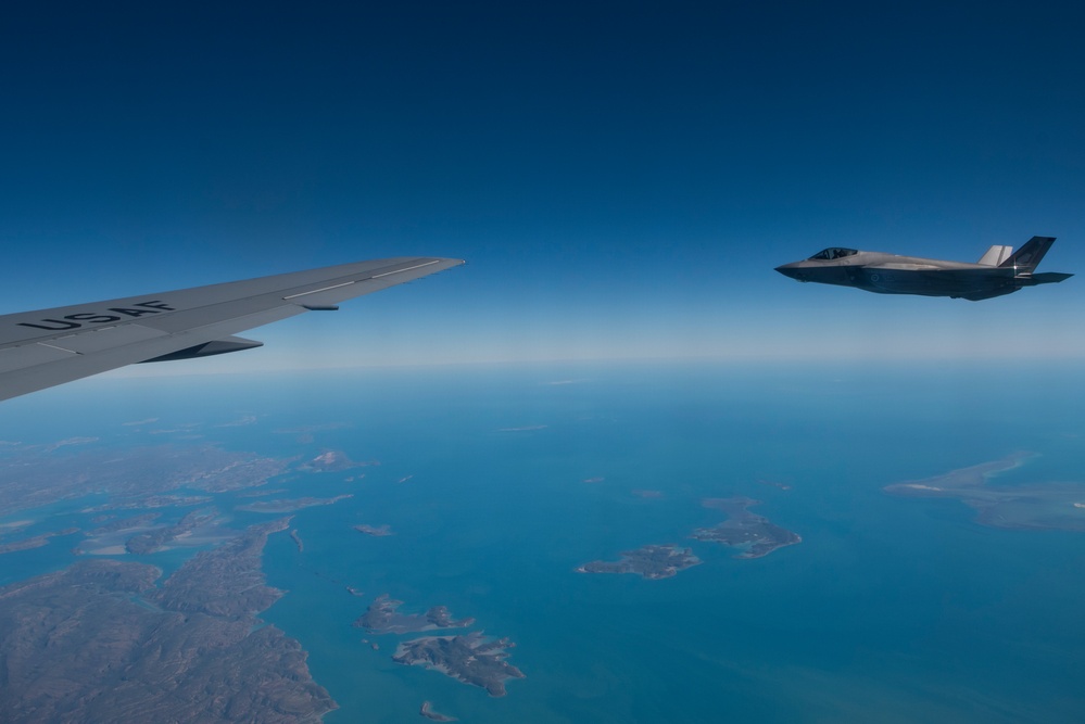 USAF KC-46A Pegasus Refuels RAAF F-35 Lightning