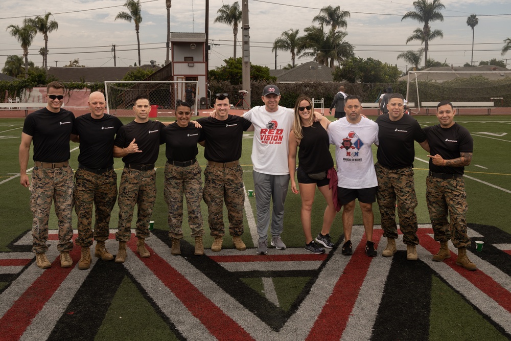 U.S. Marines work out with Mater Dei High School football team