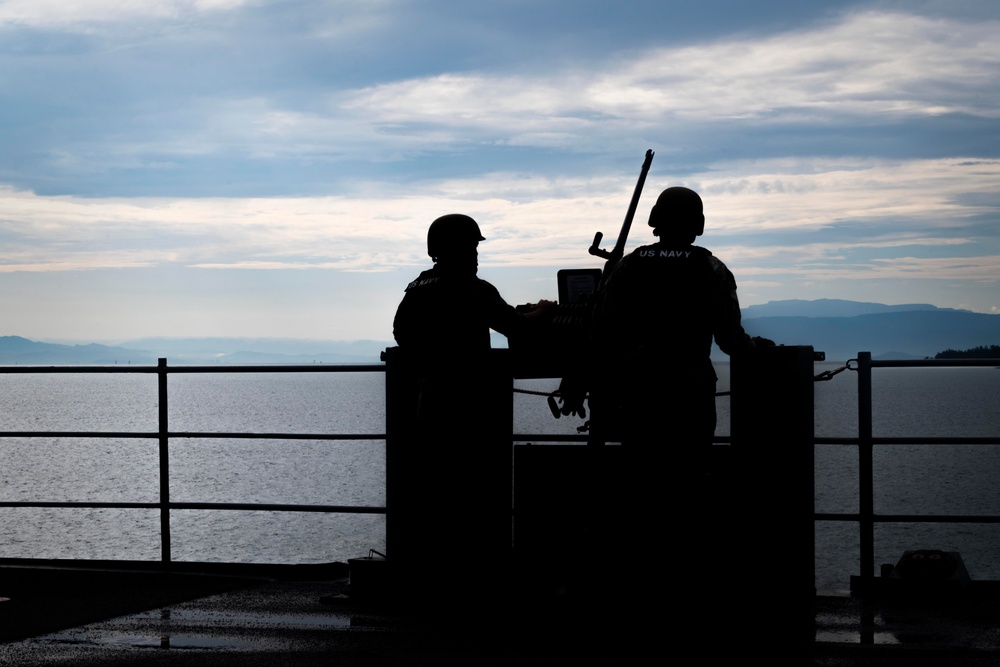 Blue Ridge and 7th Fleet Sailors Man the Rails in Brunei