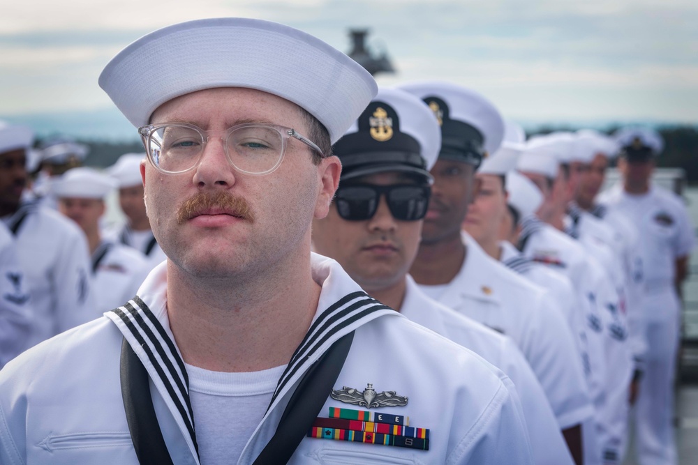 Blue Ridge and 7th Fleet Sailors Man the Rails in Brunei
