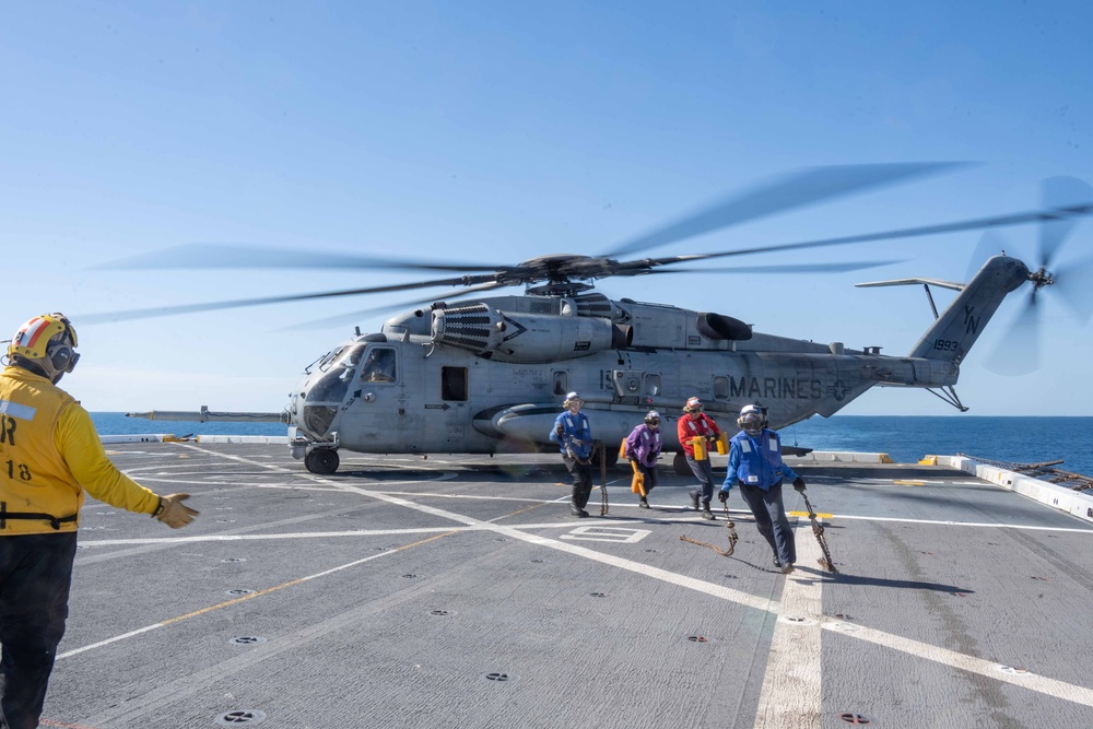 Flight Operations with a Super Stallion from the 31st MEU's Air Combat Element aboard USS New Orleans July 21, 2023