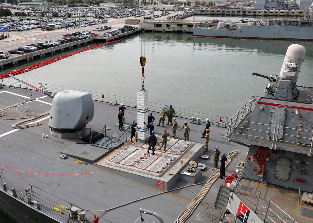 USS Porter, USNS William McLean Perform Vertical Launch System Re-Arm Demonstration