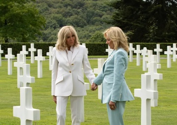 US First Lady Jill Biden and Brigitte Macron honor U.S. military fallen at Brittany American Cemetery in France