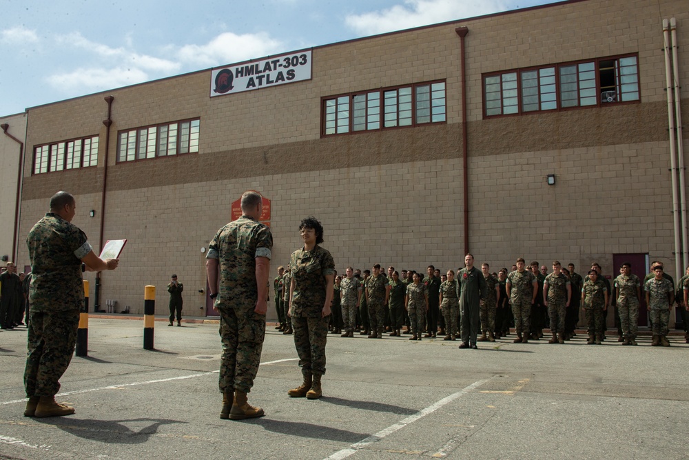 Promote Ahead of Peers | 3d MAW Commanding General meritoriously promotes an HMLAT-303 Marine