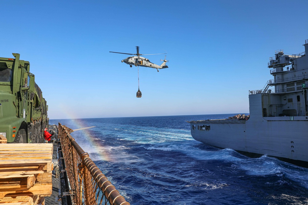 USS Carter Hall, USNS Medgar Evers conduct replenishment at sea