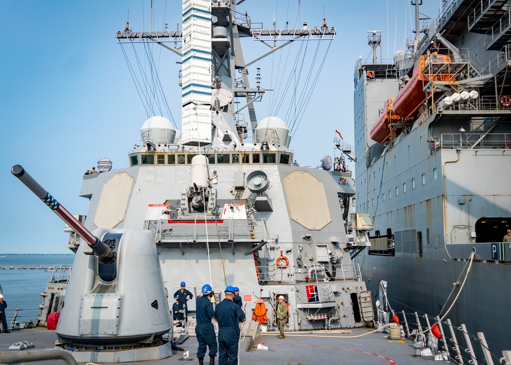 USS Porter Conducts VLS Rearm Event with USNS William Mclean