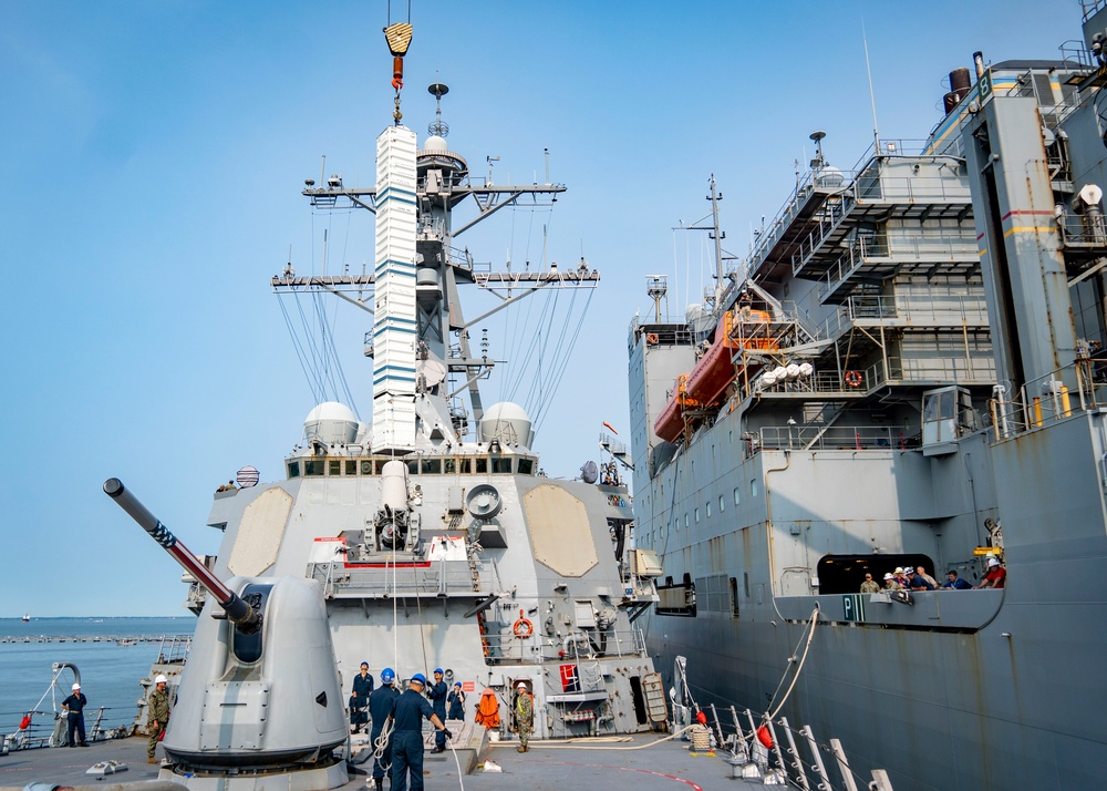 USS Porter Conducts VLS Rearm Event with USNS William Mclean