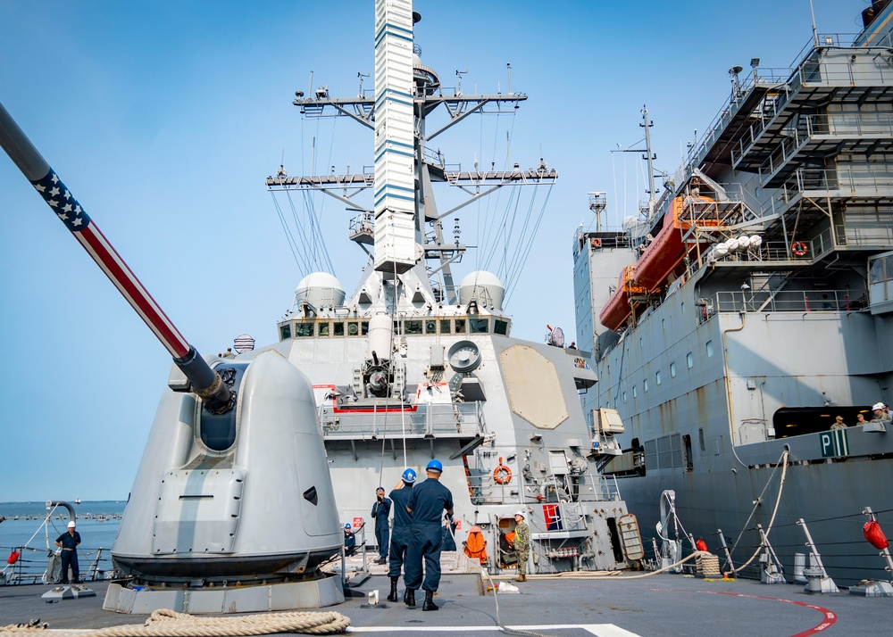 USS Porter Conducts VLS Rearm Event with USNS William Mclean