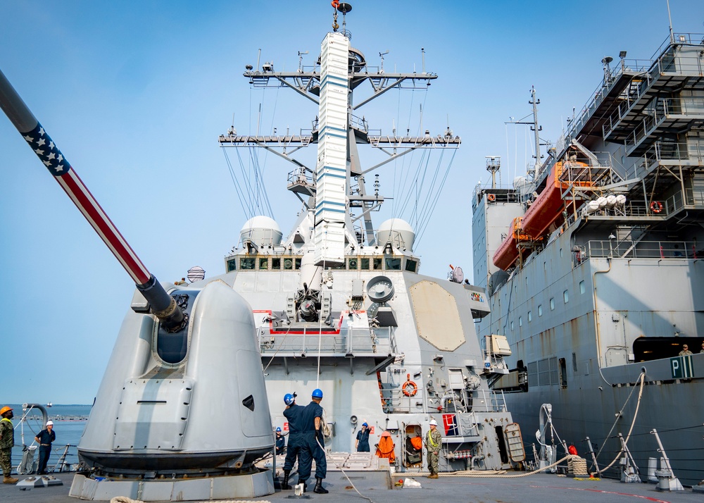 USS Porter Conducts VLS Rearm Event with USNS William Mclean