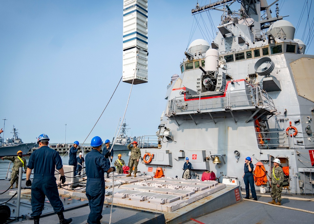 USS Porter Conducts VLS Rearm Event with USNS William Mclean