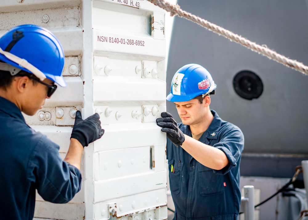 USS Porter Conducts VLS Rearm Event with USNS William Mclean