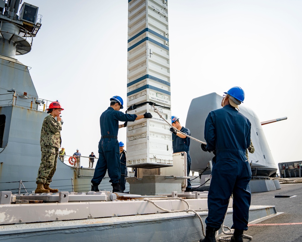 USS Porter Conducts VLS Rearm Event with USNS William Mclean