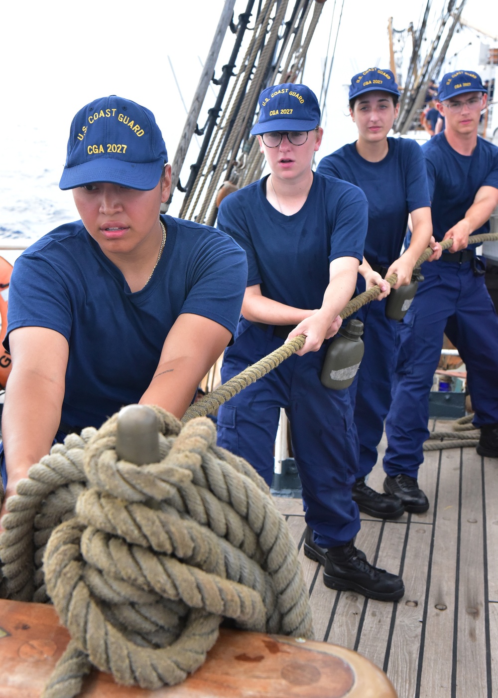 Heave! Coast Guard Academy swabs practice line-handling skills aboard Coast Guard Cutter Eagle