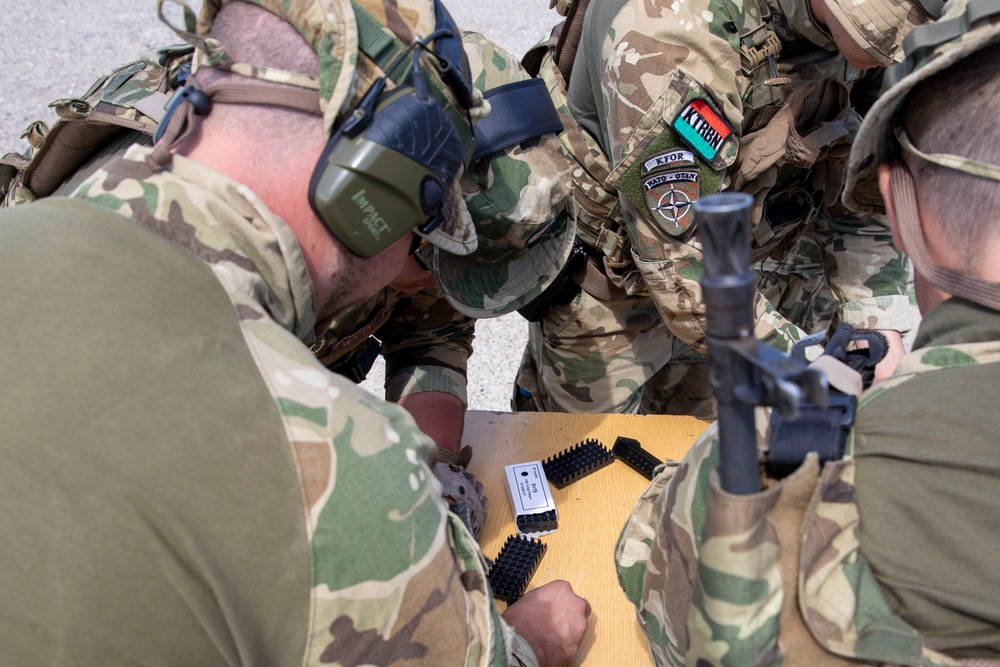 Hungarian soldiers practice firing at pistol range