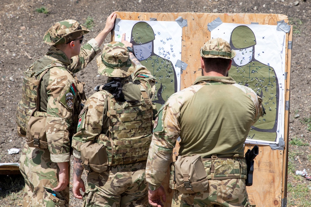 Hungarian soldiers practice firing at pistol range