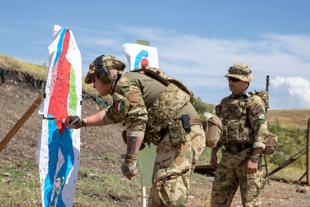 Hungarian soldiers practice firing at pistol range