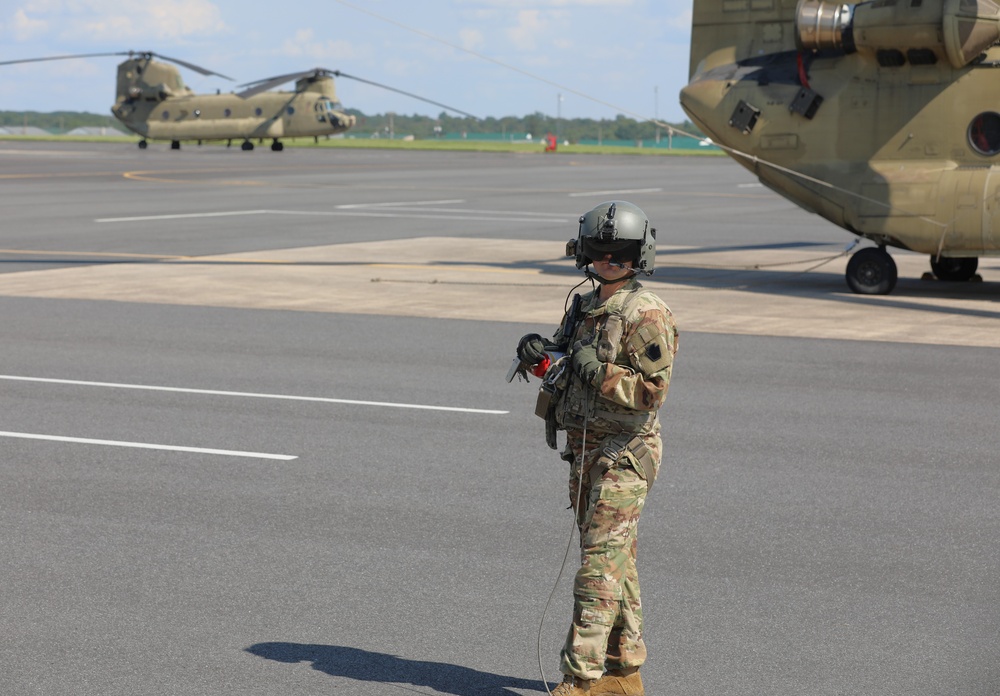 28th ECAB crew chief performs preflight check