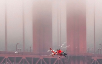 Coast Guard MH-65 Dolphin helicopter takes flight near San Francisco
