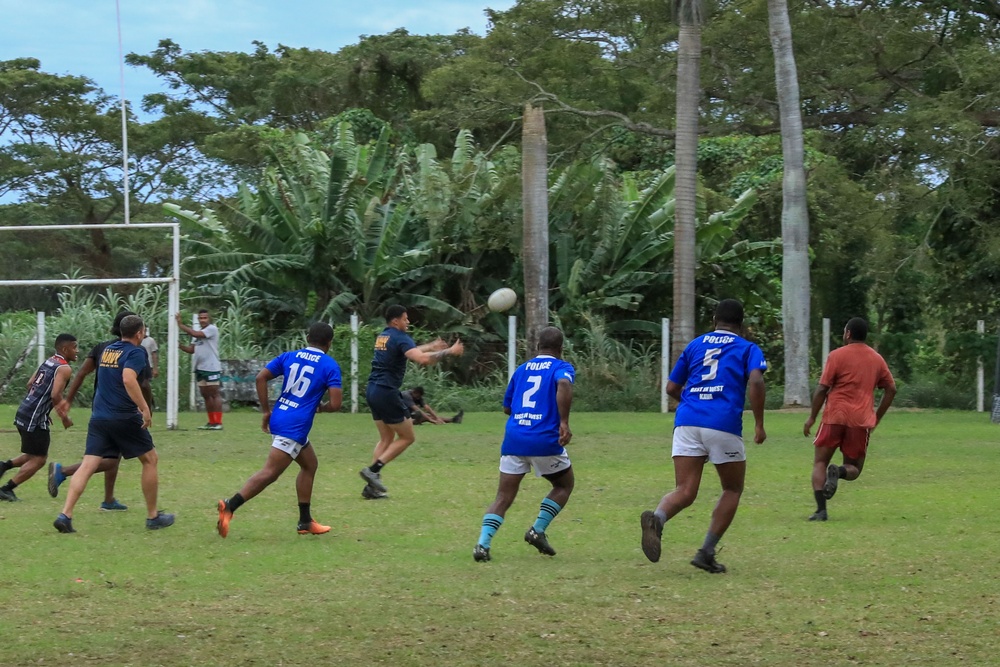 USS Jackson Sailors Scrimmage Against Nadi Police Rugby Team during Pacific Partnership 2023