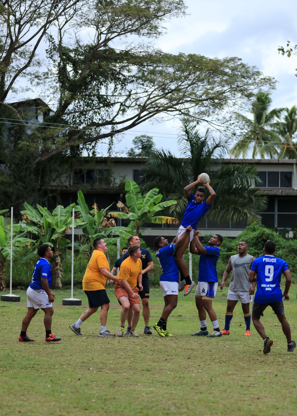 USS Jackson Sailors Scrimmage Against Nadi Police Rugby Team during Pacific Partnership 2023