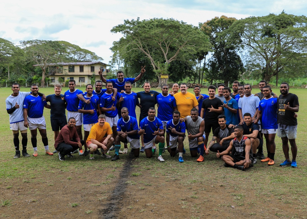 USS Jackson Sailors Scrimmage Against Nadi Police Rugby Team during Pacific Partnership 2023