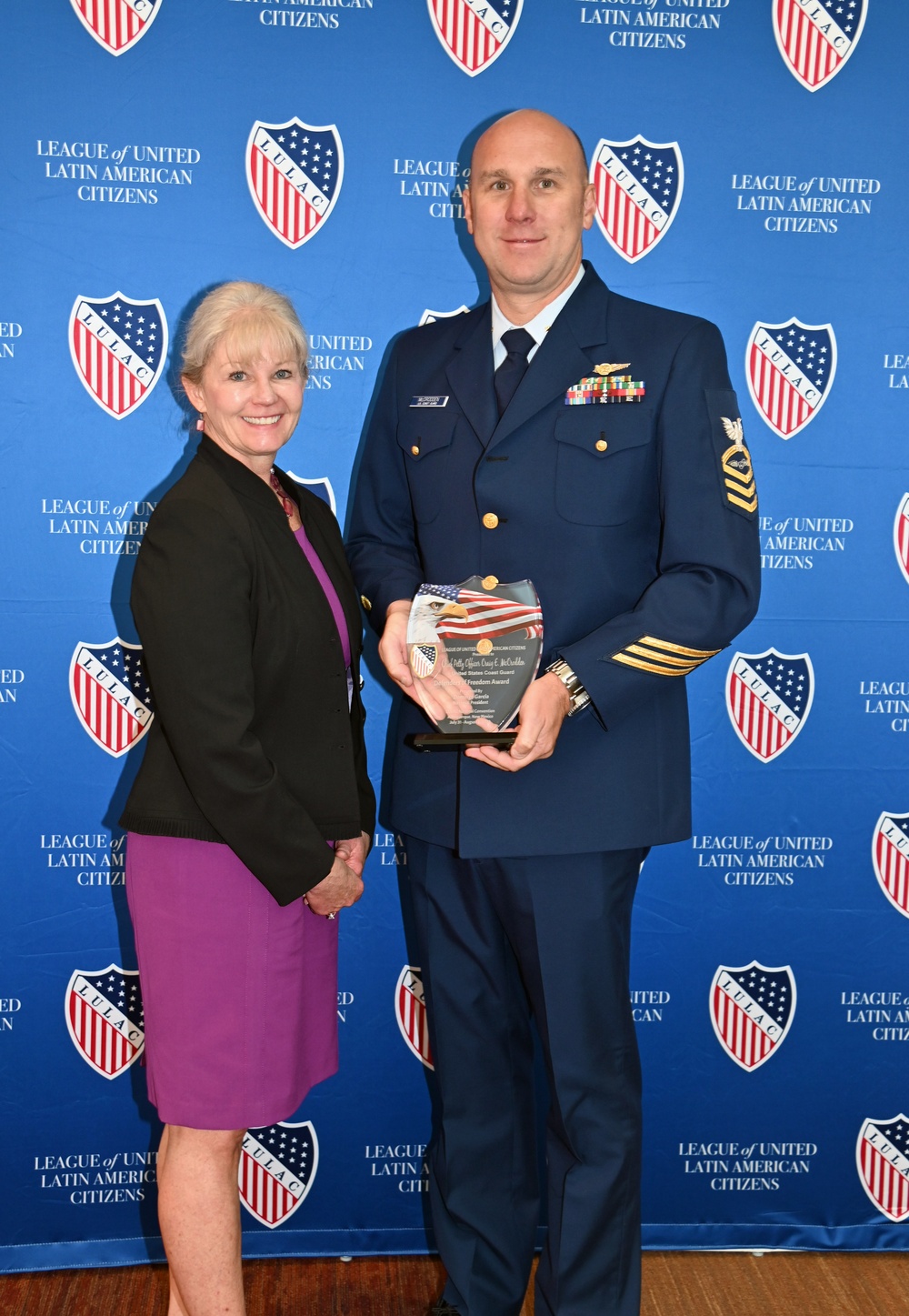 U.S. Coast Guard Chief Petty Officer Craig McCrodden Awarded the Excellence in Service Uniformed Services Public Service Award at the 2023 League of United Latin American Citizens National Convention