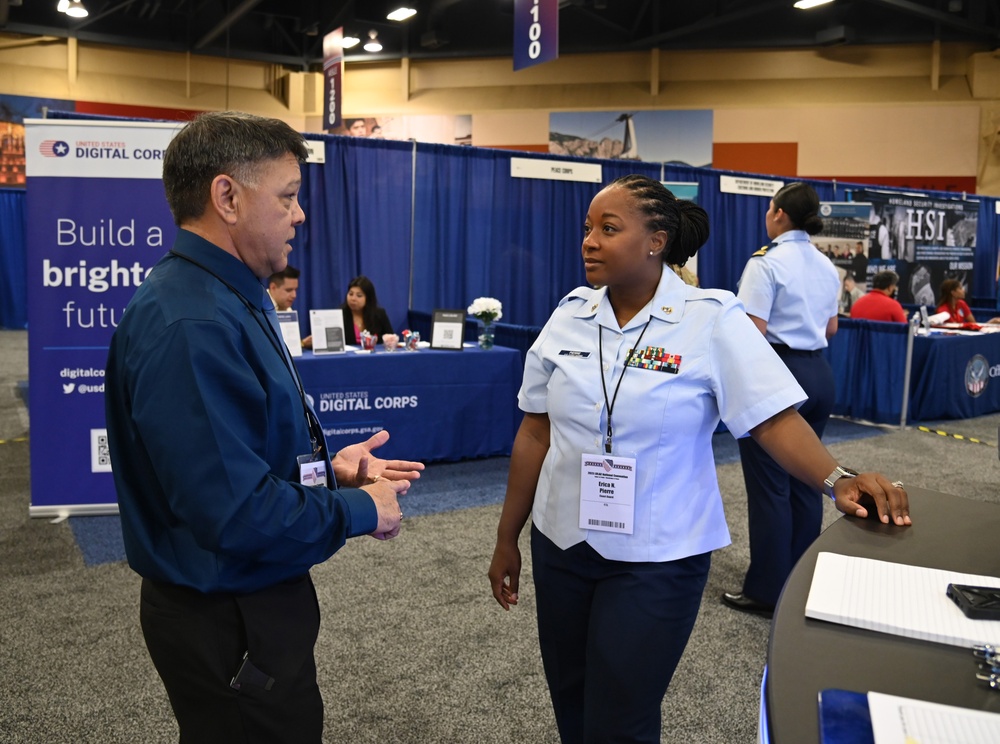 U.S. Coast Guard Chief Petty Officer Erica Pierre and Human Resources Specialist Dale Perez Discuss Recruiting at the League of United Latin American Citizens National Convention