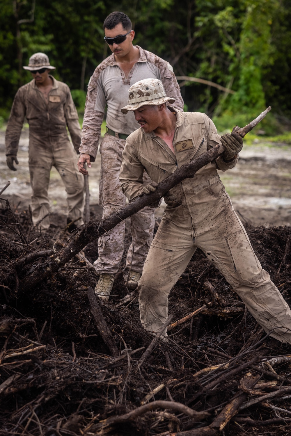 Timber! Tree clearing during Peleliu runway project