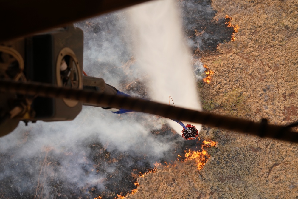 Hawaii Army National Guard provides water bucket support for wildfires on Maui