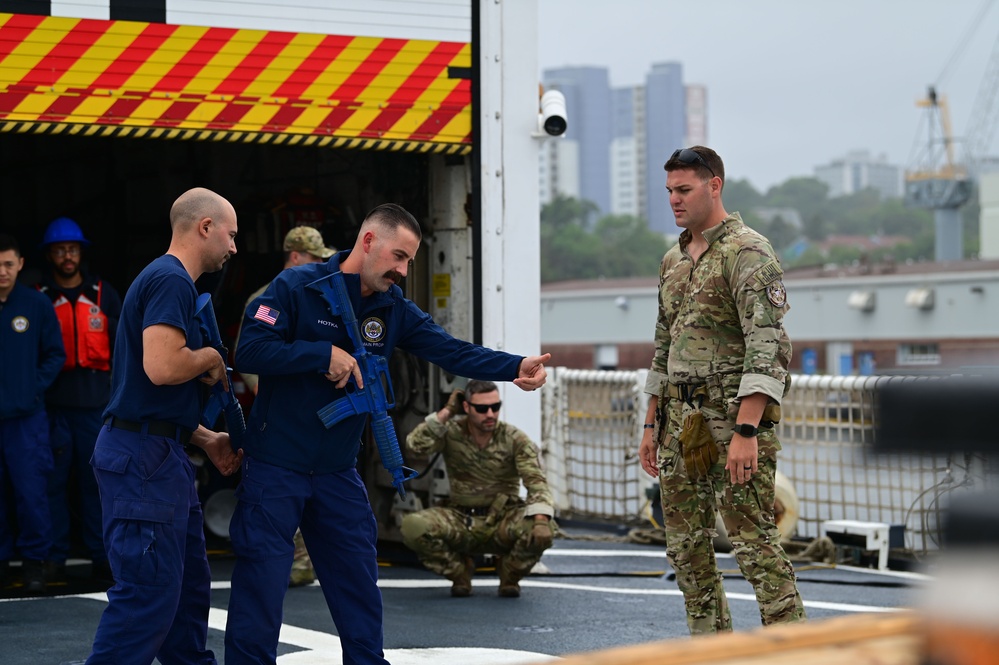 U.S. Coast Guard Cutter Forward (WMEC 911) conducts training before getting underway in support of Op Nanook