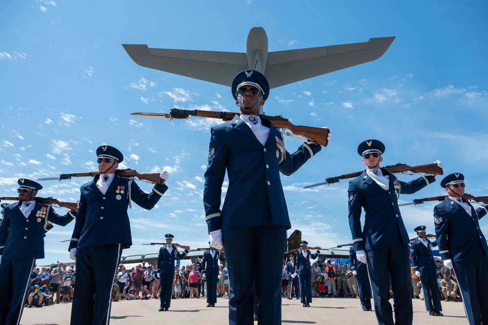 U.S. Air Force Honor Guard Drill Team performs at EAA AirVenture Oshkosh