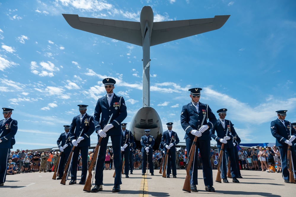 U.S. Air Force Honor Guard Drill Team performs at EAA AirVenture Oshkosh