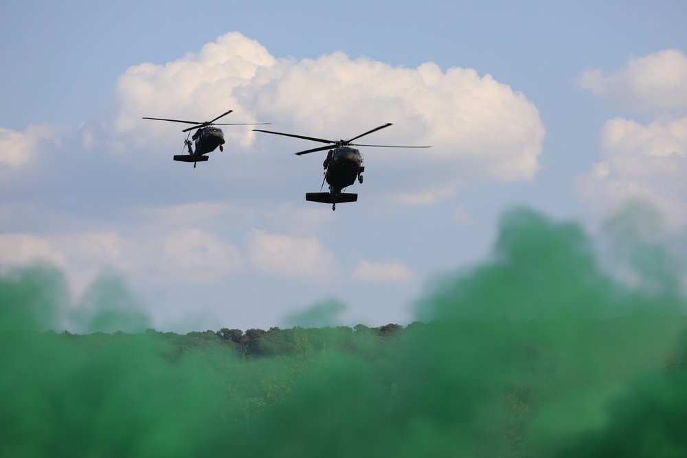 UH-60 Black Hawks land to extract Soldiers