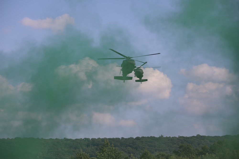 UH-60 Black Hawks land to extract Soldiers